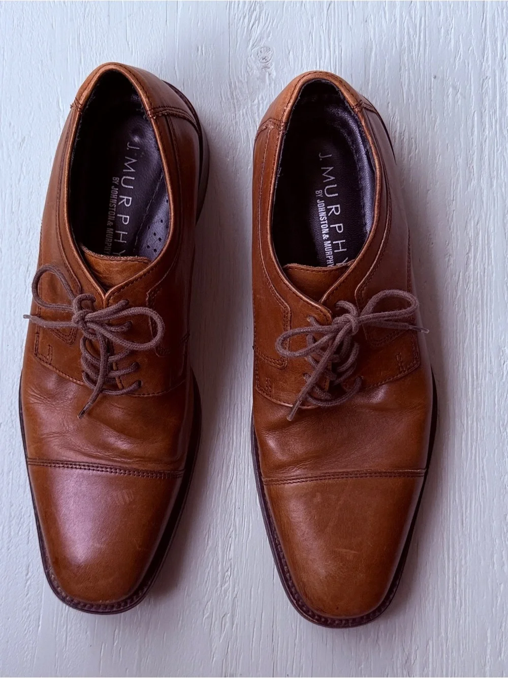 Johnston & Murphy Cognac Leather Cap-Toe Derby Shoes Sz 9/5M